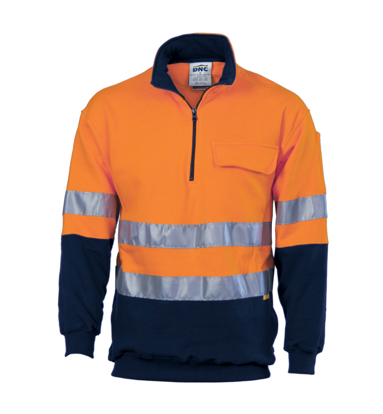DNC Hi Vis Half Zip Cotton Fleecy Windcheater with 3M Reflective Tape