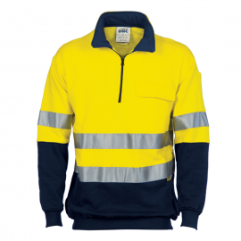 DNC Hi Vis Half Zip Cotton Fleecy Windcheater with 3M Reflective Tape