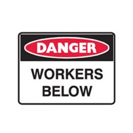 Workers Below Sign